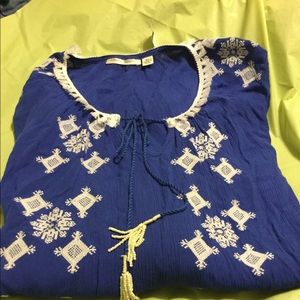 Cobalt blue peasant blouse w/beaded tassels.XL